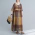 Women Summer Short Sleeves Dress Plaid Printing Loose A line Skirt For Pregnant Women Round Neck Large Size Dress As shown XXXL