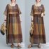 Women Summer Short Sleeves Dress Plaid Printing Loose A line Skirt For Pregnant Women Round Neck Large Size Dress As shown XXXL
