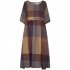 Women Summer Short Sleeves Dress Plaid Printing Loose A line Skirt For Pregnant Women Round Neck Large Size Dress As shown XXXL