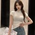 Women Summer Short Sleeves T shirt Sexy Mock Neck Bottoming Blouse Slim Fit Solid Color Pullover Tops White XL
