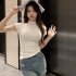 Women Summer Short Sleeves T shirt Sexy Mock Neck Bottoming Blouse Slim Fit Solid Color Pullover Tops White XL