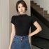 Women Summer Short Sleeves T shirt Sexy Mock Neck Bottoming Blouse Slim Fit Solid Color Pullover Tops White XL