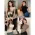 Women Summer Short Sleeves T shirt Sexy Mock Neck Bottoming Blouse Slim Fit Solid Color Pullover Tops Khaki XL