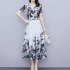 Women Summer Short Sleeves Dress V Neck Chinese Style Ink Printing A line Skirt Casual Seaside Vacation Beach Dress As shown XL