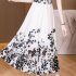 Women Summer Short Sleeves Dress V Neck Chinese Style Ink Printing A line Skirt Casual Seaside Vacation Beach Dress As shown XL
