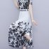 Women Summer Short Sleeves Dress V Neck Chinese Style Ink Printing A line Skirt Casual Seaside Vacation Beach Dress As shown XL