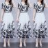Women Summer Short Sleeves Dress V Neck Chinese Style Ink Printing A line Skirt Casual Seaside Vacation Beach Dress As shown XL