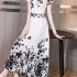 Women Summer Short Sleeves Dress V Neck Chinese Style Ink Printing A line Skirt Casual Seaside Vacation Beach Dress As shown XL