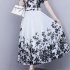 Women Summer Short Sleeves Dress V Neck Chinese Style Ink Printing A line Skirt Casual Seaside Vacation Beach Dress As shown XL