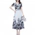 Women Summer Short Sleeves Dress V Neck Chinese Style Ink Printing A line Skirt Casual Seaside Vacation Beach Dress As shown XL
