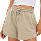 Women Summer Shorts Elastic High Waist Breathable Athletic Shorts With Pockets For Running Fitness Training Khaki XL