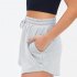Women Summer Shorts Elastic High Waist Breathable Athletic Shorts With Pockets For Running Fitness Training Khaki 2XL