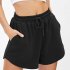 Women Summer Shorts Elastic High Waist Breathable Athletic Shorts With Pockets For Running Fitness Training Khaki 2XL