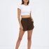 Women Summer Shorts Elastic High Waist Breathable Athletic Shorts With Pockets For Running Fitness Training Khaki 2XL