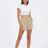 Women Summer Shorts Elastic High Waist Breathable Athletic Shorts With Pockets For Running Fitness Training Khaki 2XL