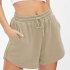Women Summer Shorts Elastic High Waist Breathable Athletic Shorts With Pockets For Running Fitness Training Khaki 2XL