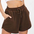 Women Summer Shorts Elastic High Waist Breathable Athletic Shorts With Pockets For Running Fitness Training coffee color S