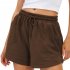 Women Summer Shorts Elastic High Waist Breathable Athletic Shorts With Pockets For Running Fitness Training coffee color 2XL