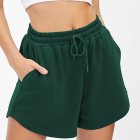 Women Summer Shorts Elastic High Waist Breathable Athletic Shorts With Pockets For Running Fitness Training green L