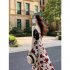 Women Summer Sleeveless Dress Sexy Square Collar High Waist A line Skirt Sweet Rose Floral Printing Midi Skirt 197 roses S