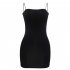 Women Summer Spaghetti Strap Dress Trendy Sexy Sleeveless Backless Bodycon Skirt Solid Color Middle Waist Dress black M