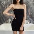 Women Summer Spaghetti Strap Dress Trendy Sexy Sleeveless Backless Bodycon Skirt Solid Color Middle Waist Dress black M