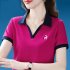 Women Summer Sports Shirt Contrast Color Short Sleeve Basic Tops Casual Bottoming Shirt light green 4XL