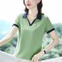 Women Summer Sports Shirt Contrast Color Short Sleeve Basic Tops Casual Bottoming Shirt light green 4XL