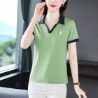 Women Summer Sports Shirt Contrast Color Short Sleeve Basic Tops Casual Bottoming Shirt light green 2XL