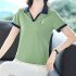 Women Summer Sports Shirt Contrast Color Short Sleeve Basic Tops Casual Bottoming Shirt light green 4XL