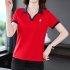 Women Summer Sports Shirt Contrast Color Short Sleeve Basic Tops Casual Bottoming Shirt rose red XL