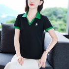 Women Summer Sports Shirt Contrast Color Short Sleeve Basic Tops Casual Bottoming Shirt black L