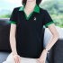 Women Summer Sports Shirt Contrast Color Short Sleeve Basic Tops Casual Bottoming Shirt black M