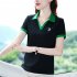 Women Summer Sports Shirt Contrast Color Short Sleeve Basic Tops Casual Bottoming Shirt black 3XL