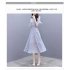 Women Summer Tight Waist Printing Mandarin Sleeve Lacing Dress Photo Color L