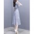 Women Summer Tight Waist Printing Mandarin Sleeve Lacing Dress Photo Color XXXL