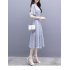 Women Summer Tight Waist Printing Mandarin Sleeve Lacing Dress Photo Color XXXL