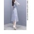 Women Summer Tight Waist Printing Mandarin Sleeve Lacing Dress Photo Color XL