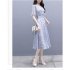Women Summer Tight Waist Printing Mandarin Sleeve Lacing Dress Photo Color XXL