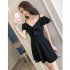 Women Summer V neck Dress Sexy Off Shoulder High Waist Dress Simple Solid Color Short Sleeves A line Skirt bright red 3XL