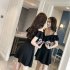 Women Summer V neck Dress Sexy Off Shoulder High Waist Dress Simple Solid Color Short Sleeves A line Skirt rose red 3XL