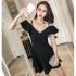 Women Summer V neck Dress Sexy Off Shoulder High Waist Dress Simple Solid Color Short Sleeves A line Skirt Purple L
