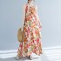 Women Sun Dresses Bohemian Vintage Floral Print Round Neck Sleeveless Tank Dresses Casual Summer Beach Party Dresses orange M