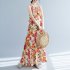 Women Sun Dresses Bohemian Vintage Floral Print Round Neck Sleeveless Tank Dresses Casual Summer Beach Party Dresses orange M