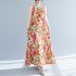 Women Sun Dresses Bohemian Vintage Floral Print Round Neck Sleeveless Tank Dresses Casual Summer Beach Party Dresses orange M