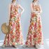 Women Sun Dresses Bohemian Vintage Floral Print Round Neck Sleeveless Tank Dresses Casual Summer Beach Party Dresses orange M