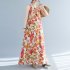Women Sun Dresses Bohemian Vintage Floral Print Round Neck Sleeveless Tank Dresses Casual Summer Beach Party Dresses orange M