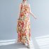 Women Sun Dresses Bohemian Vintage Floral Print Round Neck Sleeveless Tank Dresses Casual Summer Beach Party Dresses orange M
