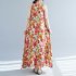 Women Sun Dresses Bohemian Vintage Floral Print Round Neck Sleeveless Tank Dresses Casual Summer Beach Party Dresses orange M