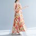 Women Sun Dresses Bohemian Vintage Floral Print Round Neck Sleeveless Tank Dresses Casual Summer Beach Party Dresses orange M